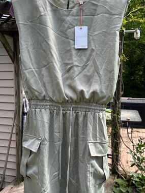 Skies Are Blue Sage Green Sleeveless Tie-Detail Romper